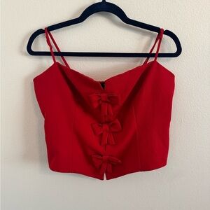 Chic Red Bow-Detail Crop Top